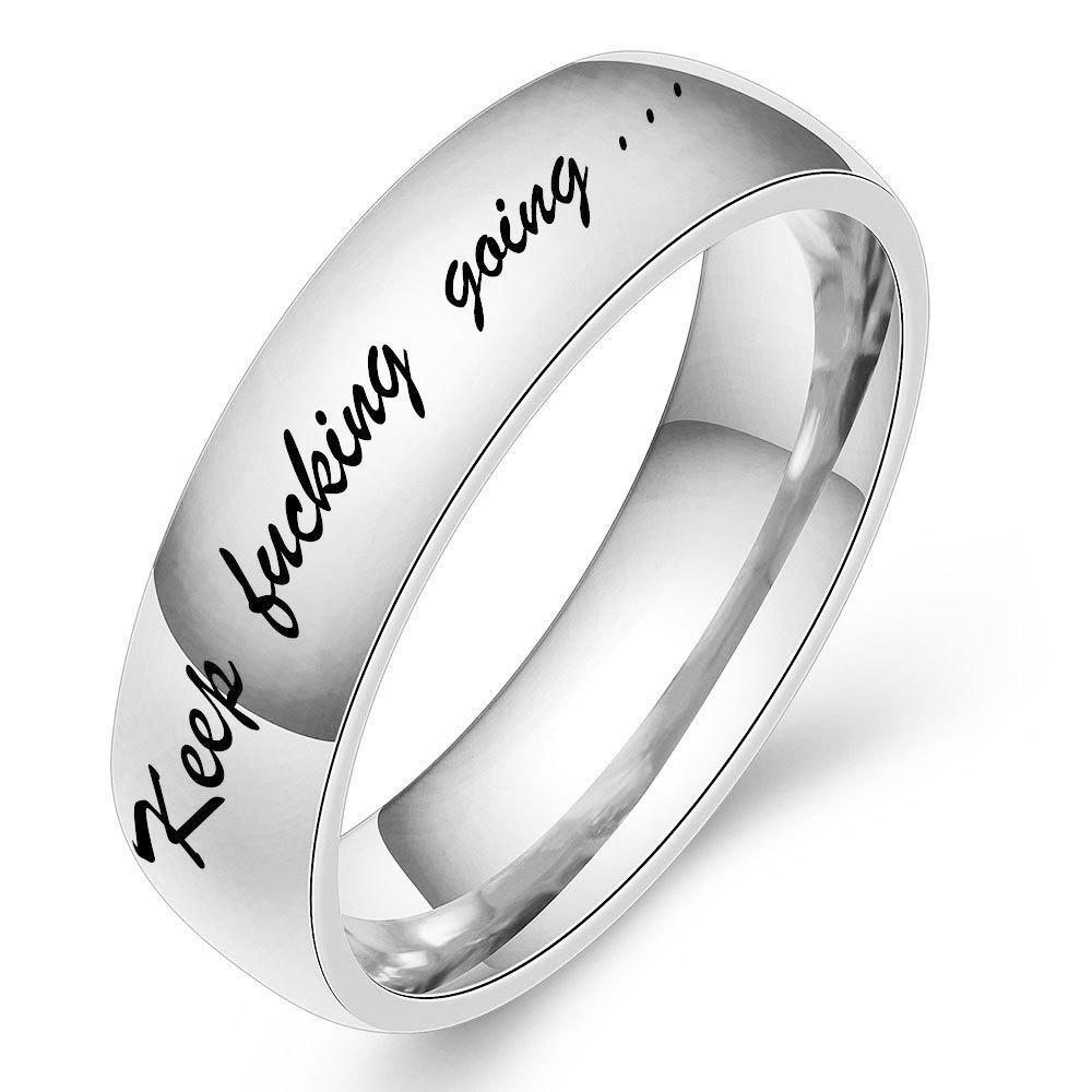 5MM Laser Engraved Keep Going Motivational Stainless Steel Ring Size 6