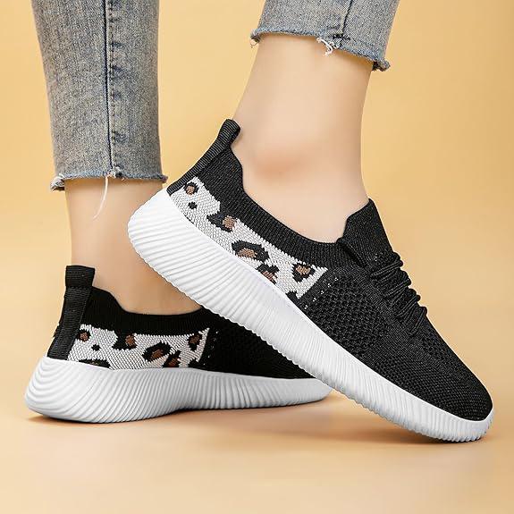 Zapatos Casuales Planos de Leopardo para Mujer Zapatillas Transpirables de Verano para Exteriores Suela Suave Antideslizante Resistente al Desgaste Zapatos para Caminar