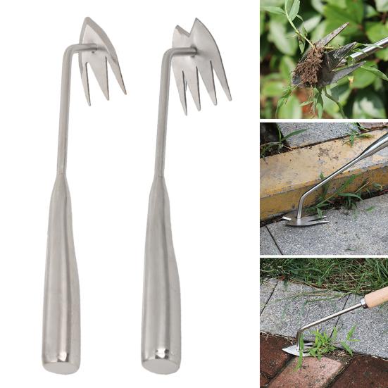 Heavy Duty Weed Puller Stainless Steel Garden Weeding Tool with 3 or 4 Teeth Uprooting Manual Weeder with Long Handle