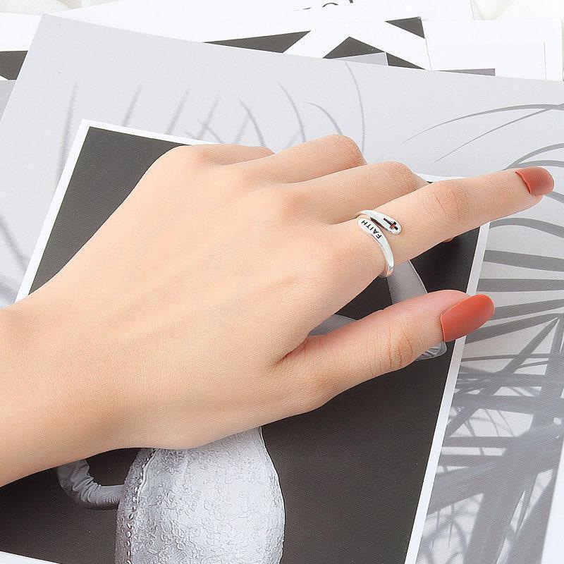 Hong Kong Style Women's Hip-Hop Cross Letter Ring - Trendy Niche Design
