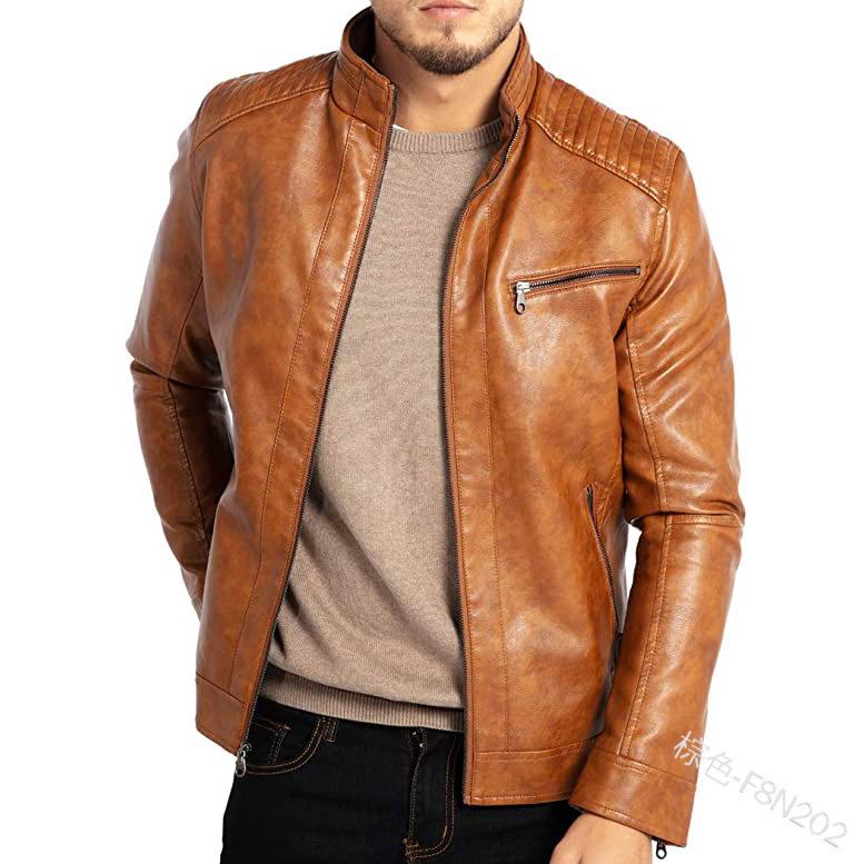 European and American Men's PU Leather Jacket Men's Youth Standing Collar Punk Men's Motorcycle Leather Jacket