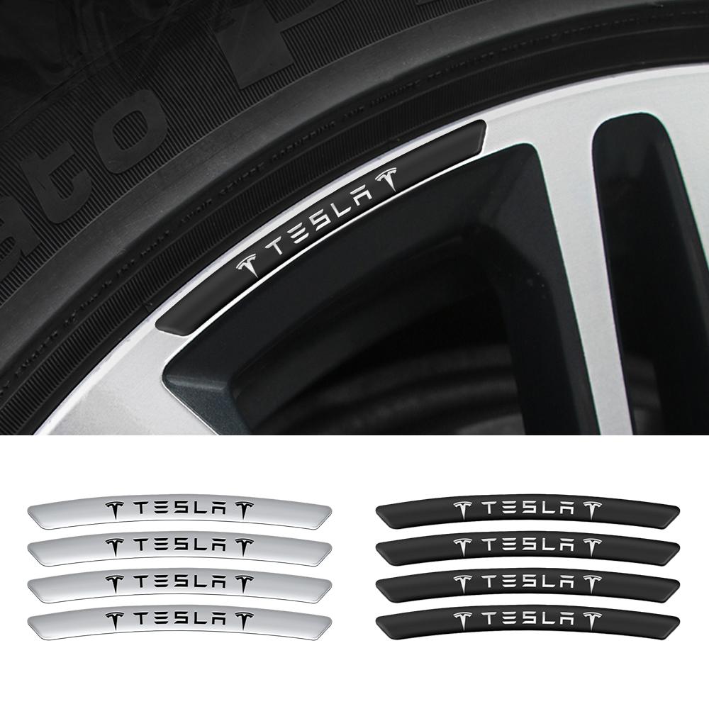 4Pcs For Tesla Model 3 Model S Model X Model Y Cybertruck Roadster Mod Wheel Hub Stickers Wheel Rims Aluminium Decoration Strips