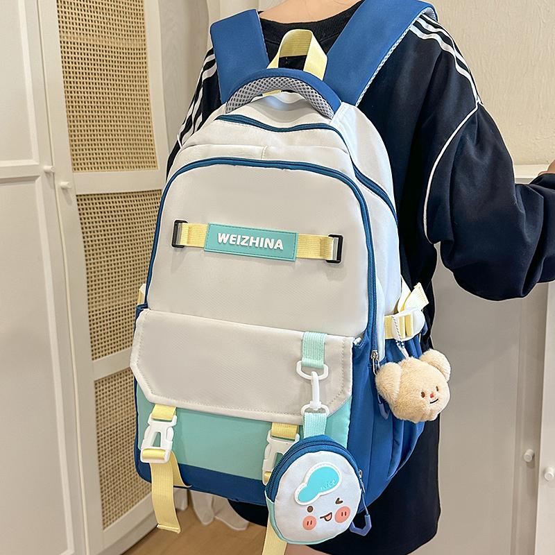 Contrast Color Middle School Student Schoolbag Large Capacity College Style Backpack with Coin Purse