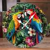 Tropical Parrot Wooden Round Silent Hanging Wall Clock, Suitable For Living Room, Office, Study Room, Bedroom, Home Decoration