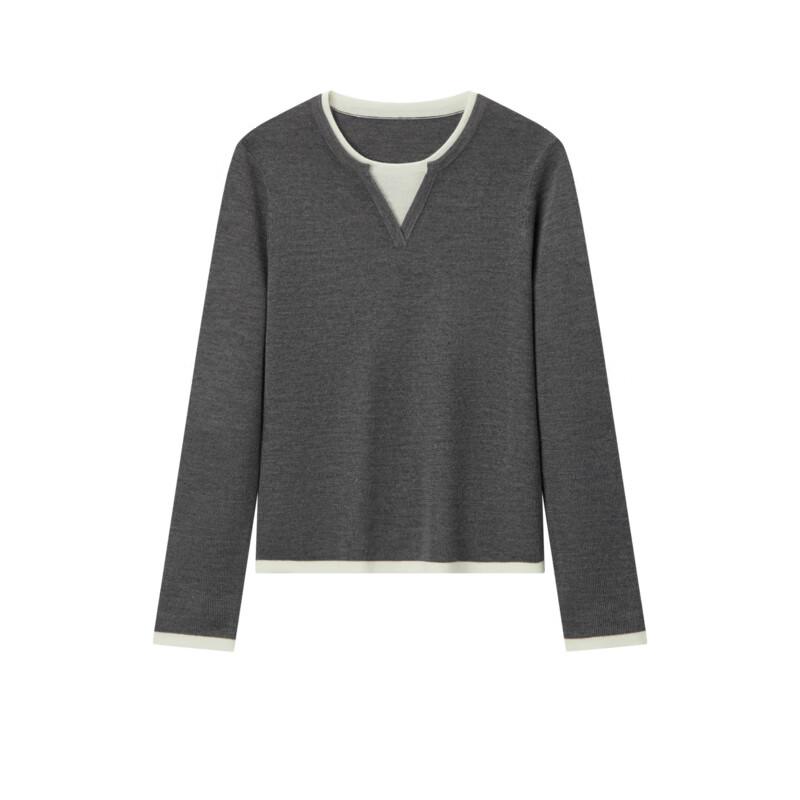 Semir Women's Cropped Faux Two-Piece Wool Blend Knit Sweater