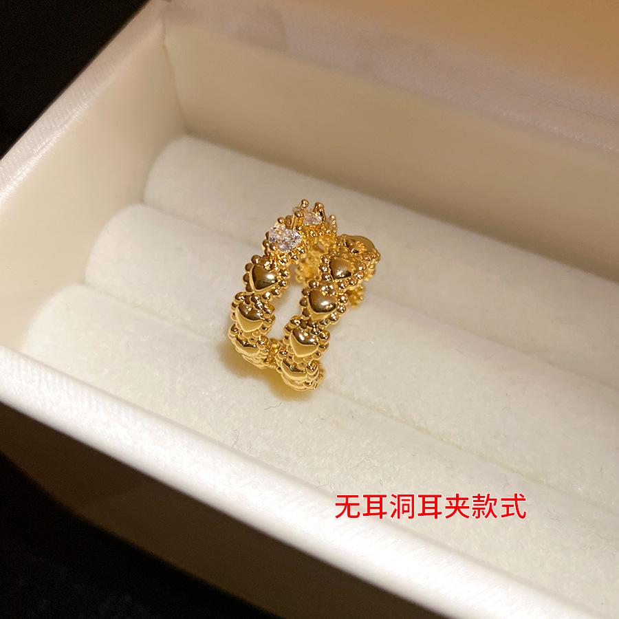 Zircon double-layer ear clips, retro, simple and fashionable without ear piercings, earbone clips, earrings, light luxury, high-end earrings