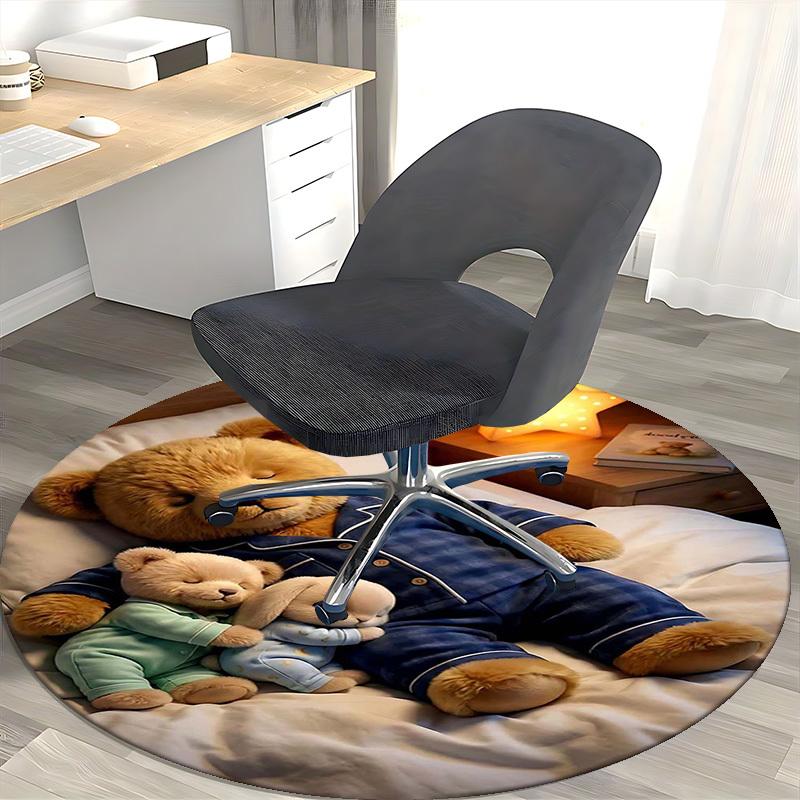 1pc Anime Design Round Carpet - Cute Teddy Bear and Bunny Print Chair Mat for Office, Home Decor, Living Room, Bedroom, Game Room Decoration.K003