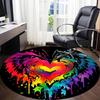 1PC Heart Rainbow Office Round Area Rug,  Mat Suitable ForOffice, Under Office Chairs Bedroom Living Room Home Decor, Room Deco
