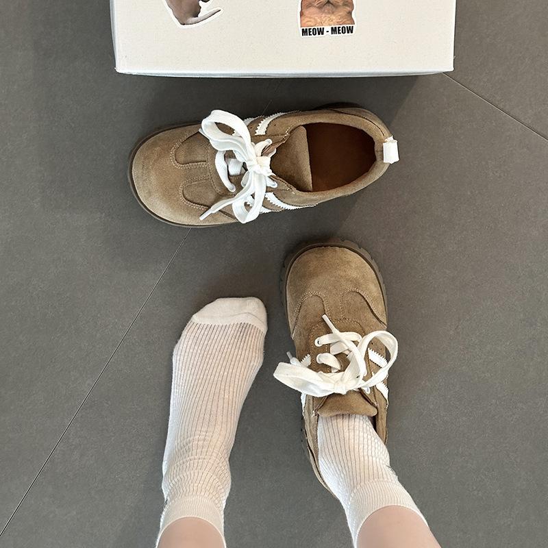 Big head color matching wedge heel German training shoes women's summer fashion retro versatile lace-up muffin bottom casual and comfortable sports s