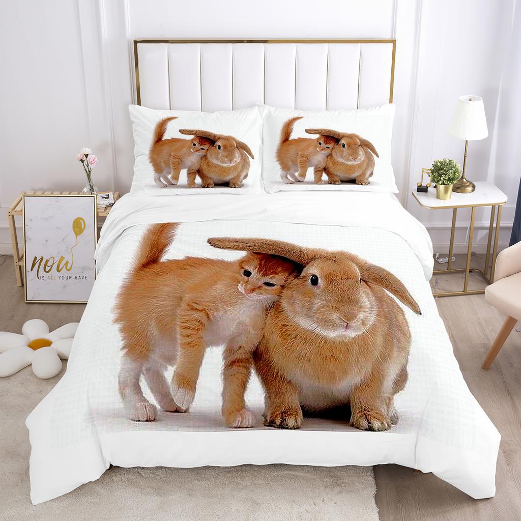 Rabbit Comforter Duvet Cover Set Lovely Little Rabbit Decor Bedding Set For Kid Girl Polyester Animal Theme King Comforter Cover