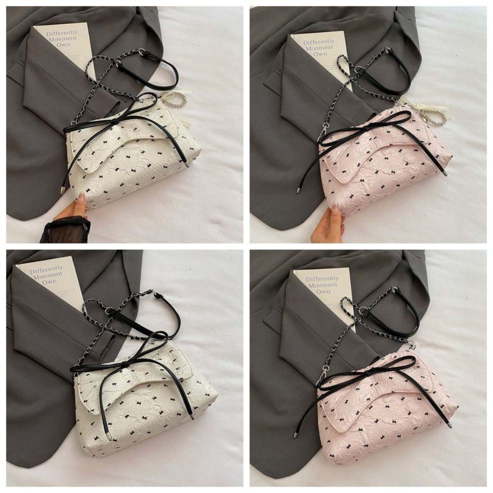 Ribbon Pendant Bow PU Shoulder Pouch Sweet Women Crossbody Bag Shopping French Chain Bag  Women