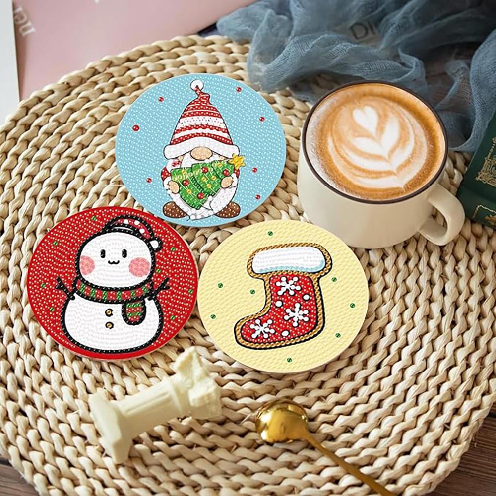 8 sztuk/zestaw podkładek z motywem świątecznym malowanych diamentami, podkładki DIY z uchwytami, odpowiednie dla początkujących i dorosłych, artykuły plastyczne i rękodzielnicze prezenty
