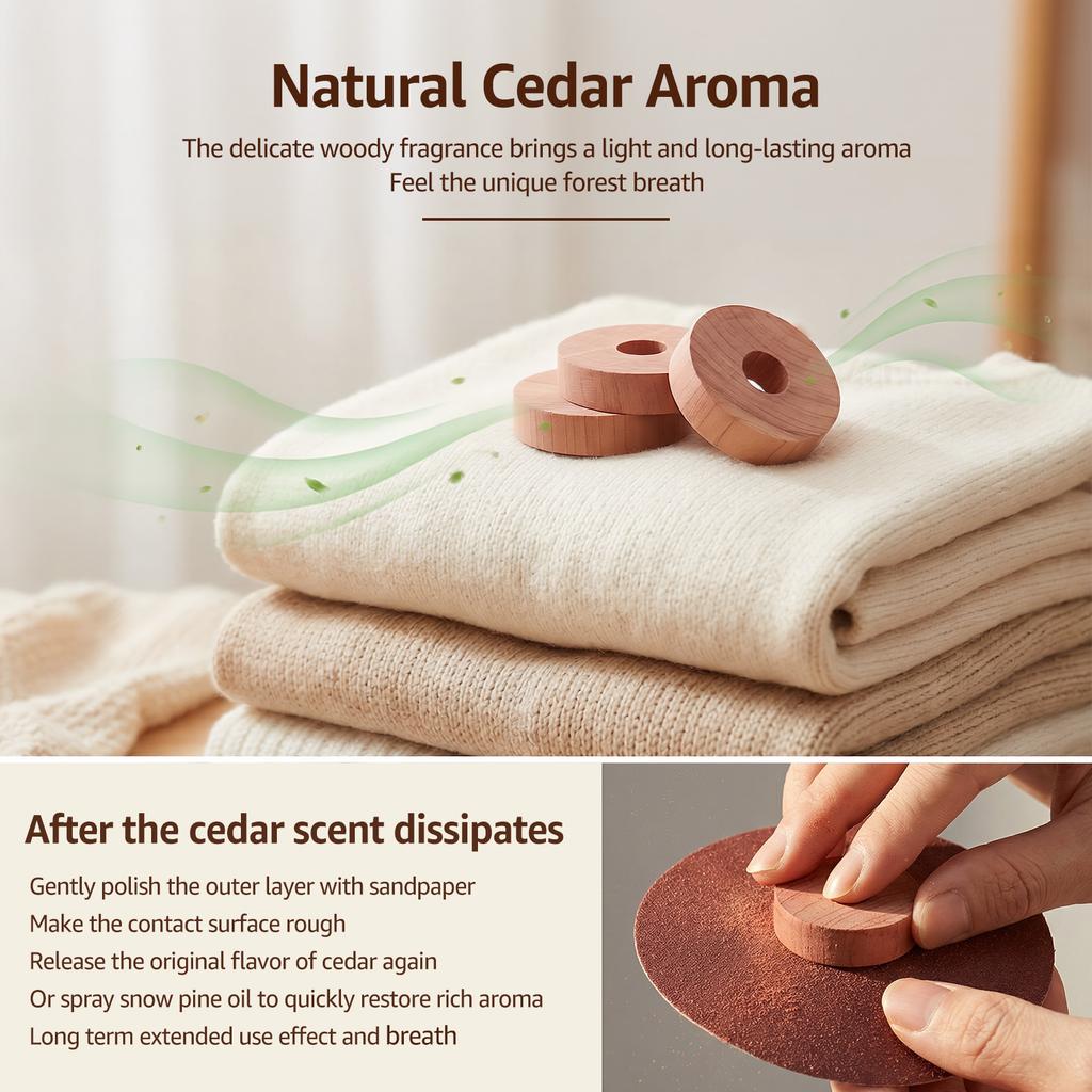 100Pcs Cedar Block Cedar Wood Moth Repellent with Sandpaper Health Natural Clothes Camphor Insect Repellent Moth Ball for Drawer