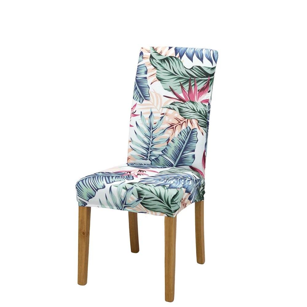 

Эластичный чехол на стул для столовой, чехлы для кухонных сидений, рождественские, рождественские, подушка для стула из спандекса, защита сиденья с принтом зеленых листьев 1pcs