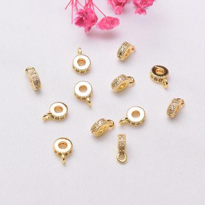 10 Stück 18 Karat Goldbeutel, farberhaltende, mikroeingelegte Perlen mit großem Loch und hängenden Abstandshaltern, zum Selbermachen von handgefertigten Armbändern, Halsketten, Perlenschmuck, T-Perlen