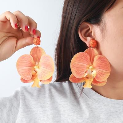 Náušnice s květinami v korejském stylu, Exagerované visací náušnice s květinami, Náušnice s motýlí orchidejí, Svatba