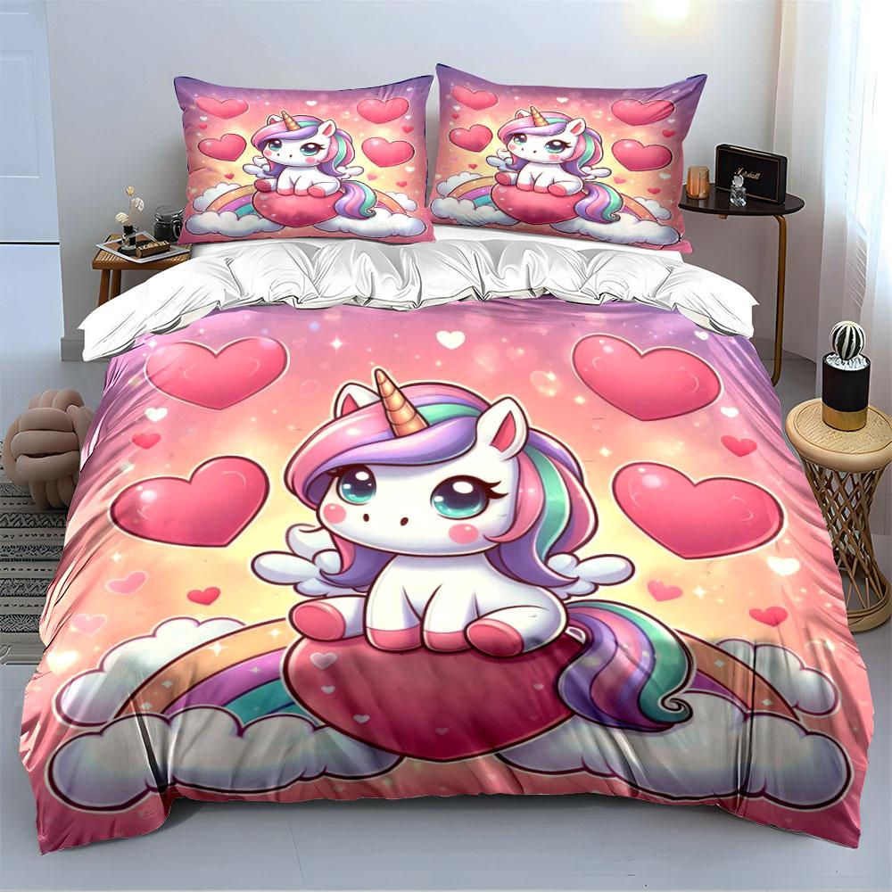 Cute Unicorn Rainbow Bedding Set Bedding Duvet Cover Set Duvet Cover Pillowcases (1 * Duvet Cover 2 * Pillowcases, without duvet insert)