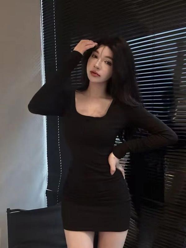 American Style Sexy Slim Fit Mini Dress - Women's Versatile Hip-Hugging Short Skirt for Spring and Autumn