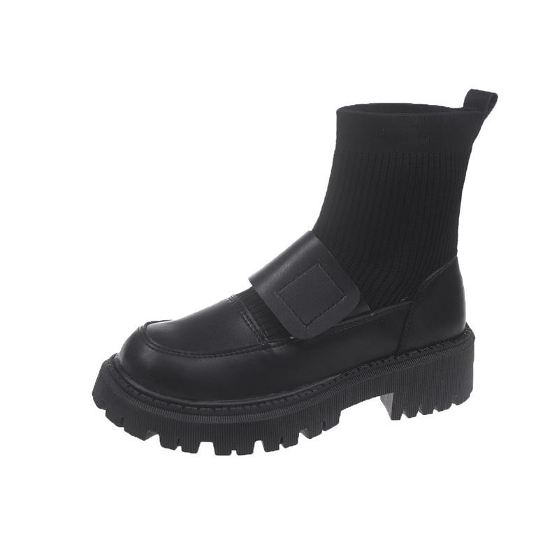 Autumn and Winter Women Boots Street Fashion Knit Stitching Short Boots Martin Boots Casual Walking Boots