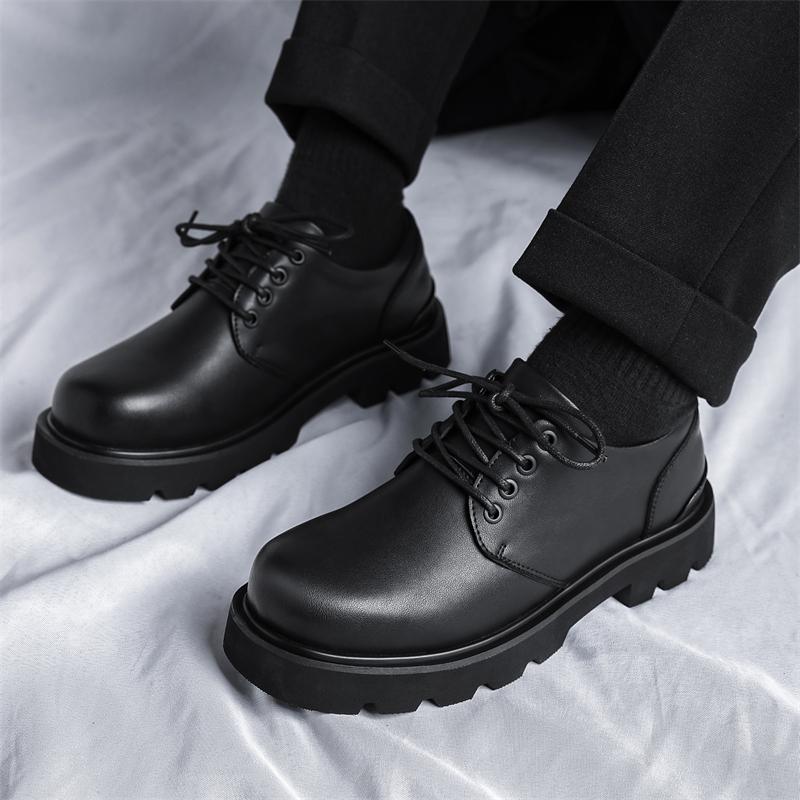 Fashion Casual men's leather shoes Luxury design minimalist style Business and Work Trendy young outdoor shoes Black thick soled