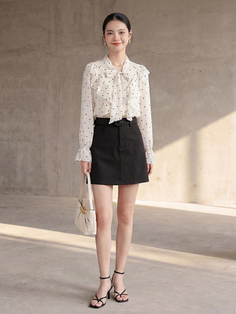 Fei Yuan A-line Skirt for Women with Belt and Double Pockets - Anti-exposure, Solid Color, Short, Petite Fit.