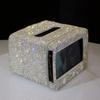 Sparkling Rhinestone Tissue Box Phone Holder Small TV Style Bling Home Desk Decor Tissue Storage Box Napkins Holder Gifts