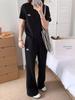 Korean Style Embroidered T-shirt & Wide-Leg Pants Two-Piece Set - Women's Summer Fashion Sportswear