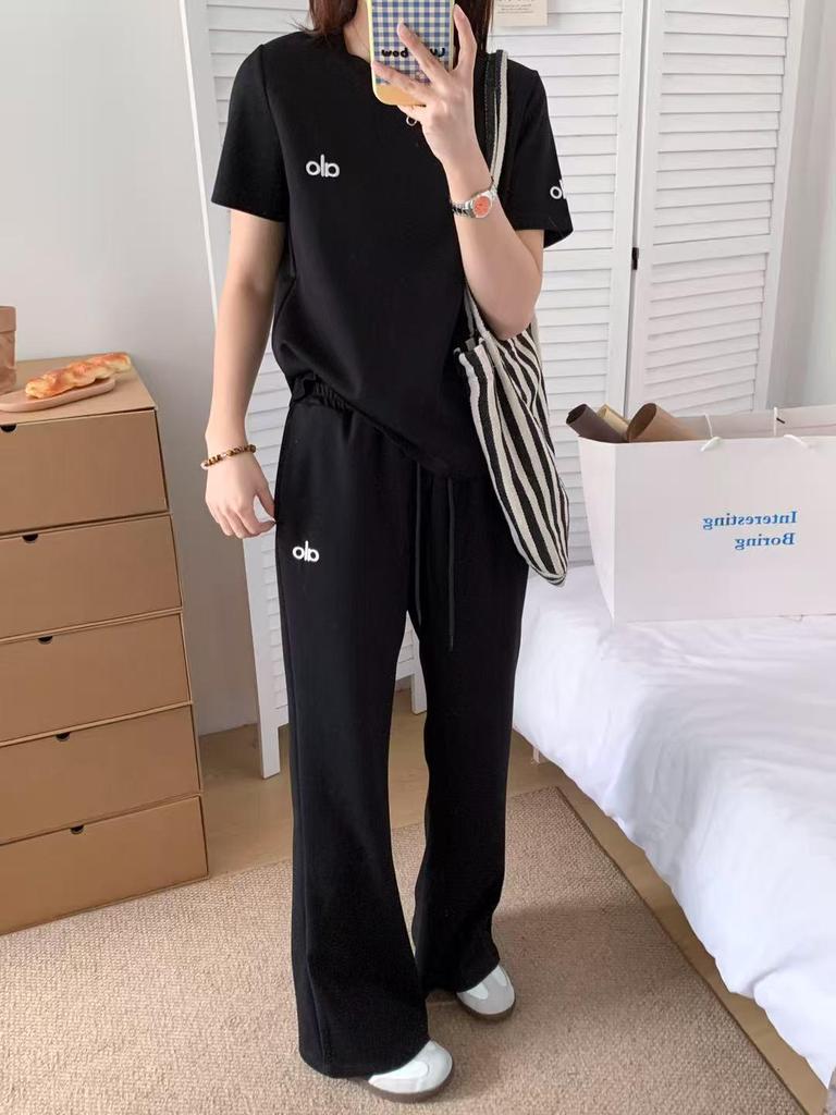 Korean Style Embroidered T-shirt & Wide-Leg Pants Two-Piece Set - Women's Summer Fashion Sportswear