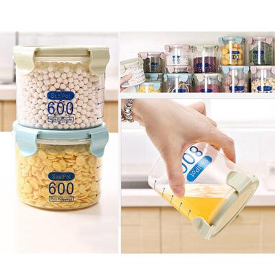 Barattolo di plastica trasparente per snack, tè, caffè, cucina, bottiglia con tappo a clip