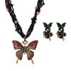 Retro gorgeous new full diamond butterfly necklace earrings light luxury high-end set fashion accessories