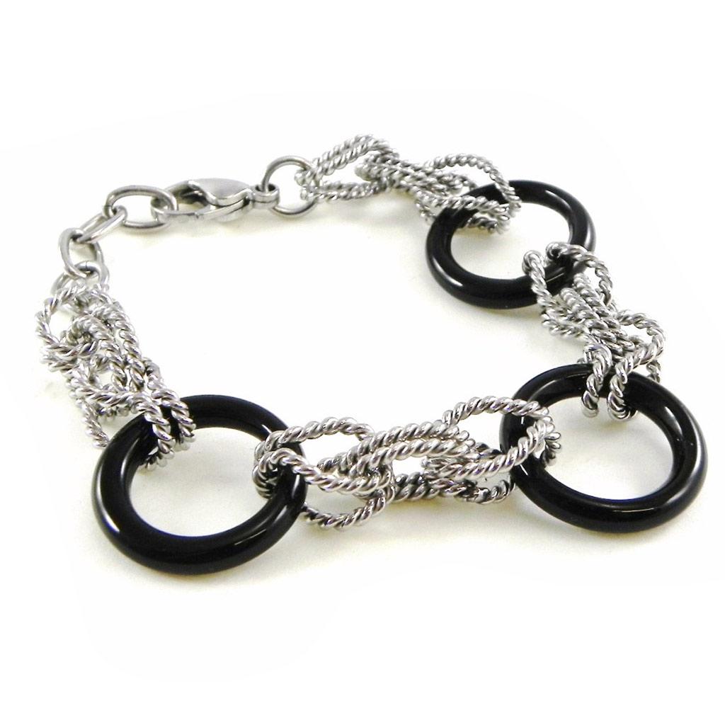 Les Trésors De Lily [H6243] - Bracelet Acier 'Chorégraphie' noir argenté