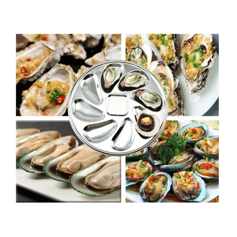 Versatile Shellfish Tray 8 Slot Plate Shellfish Seafood Tray Stainless Steel Material Suitable for Seafood Delight