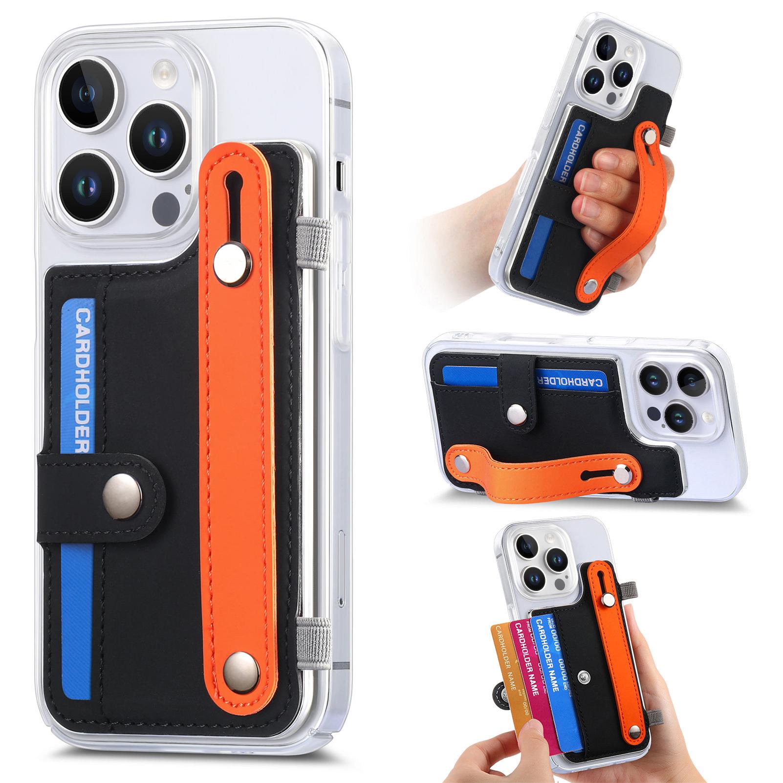 

CY1 For iPhone 16 Pro Case Card Slot Wristband Kickstand Leather+PC Phone Cover Black