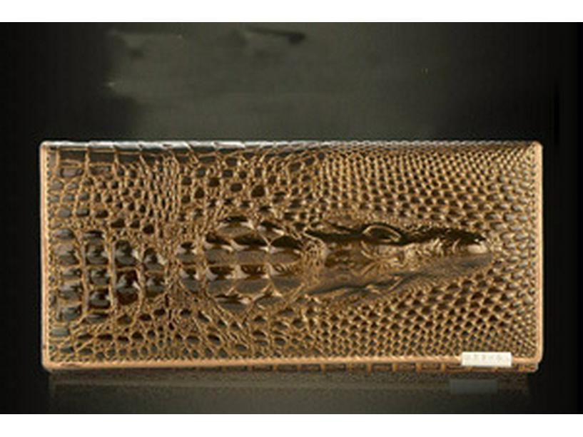 

Женский клатч-кошелек из натуральной кожи с крокодиловым узором - большой вместимости, длинная молния null золотой