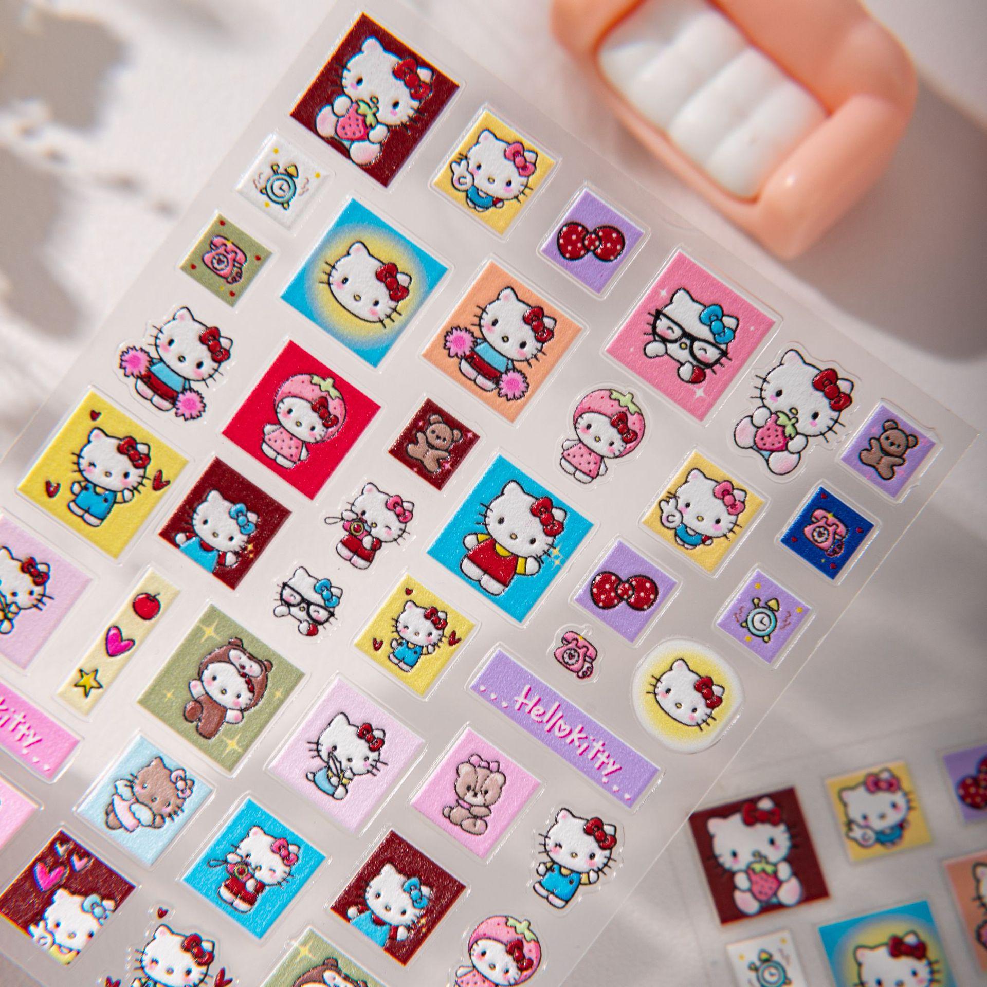 Hello Kitty 3D Embossed Nail Art Stickers for Phone Decoration Checkered Kitty [1 sheet]