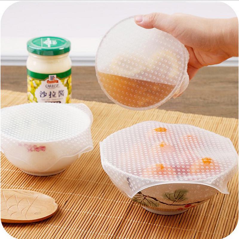 4 Pezzi Coperchi Estensibili in Silicone Riutilizzabili Coperchio per Ciotola Alimenti Avvolgimento Sottovuoto Sigillo Coperchio per Alimenti