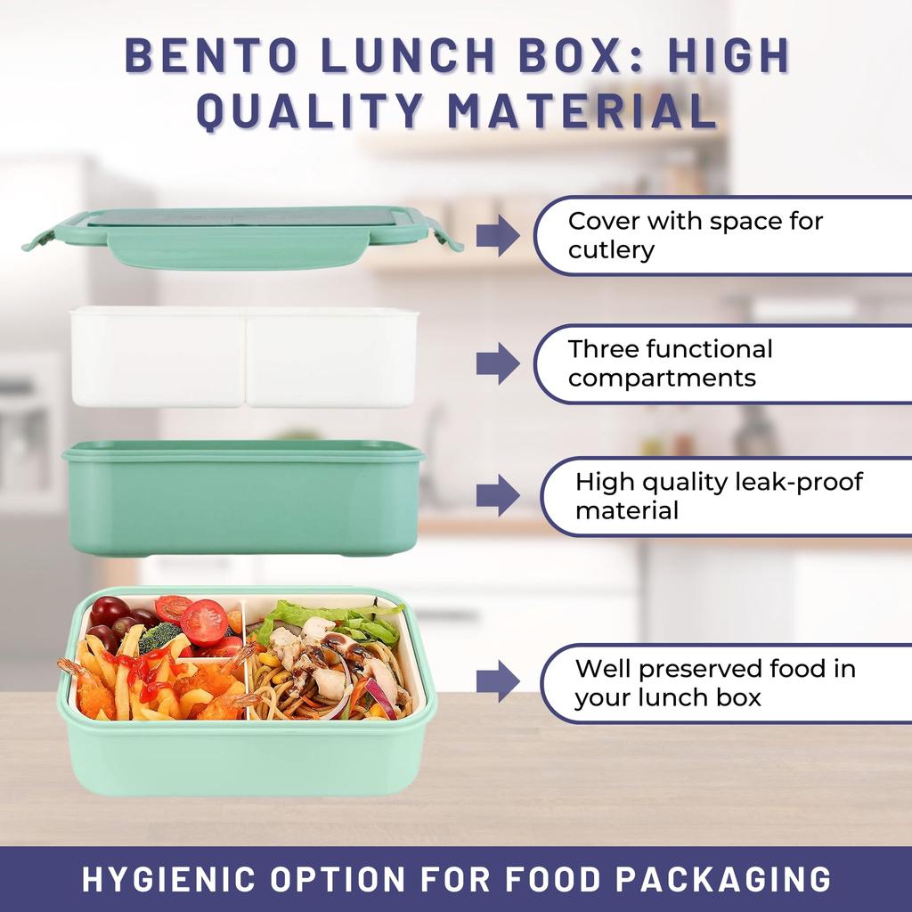 Bento Boxes for Adults 1100 ML Bento Lunch Box For Kids Childrens With Spoon Fork Durable BPA-Free Food-Safe Materials