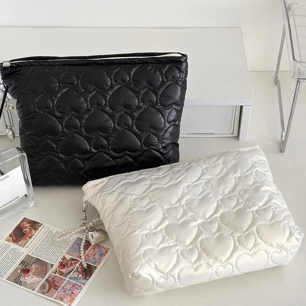 Luxury Heart Waterproof Women Makeup Bag Handbag Travel Cosmetic Toiletry Storage Pouch Elegant Square Zipper Bag