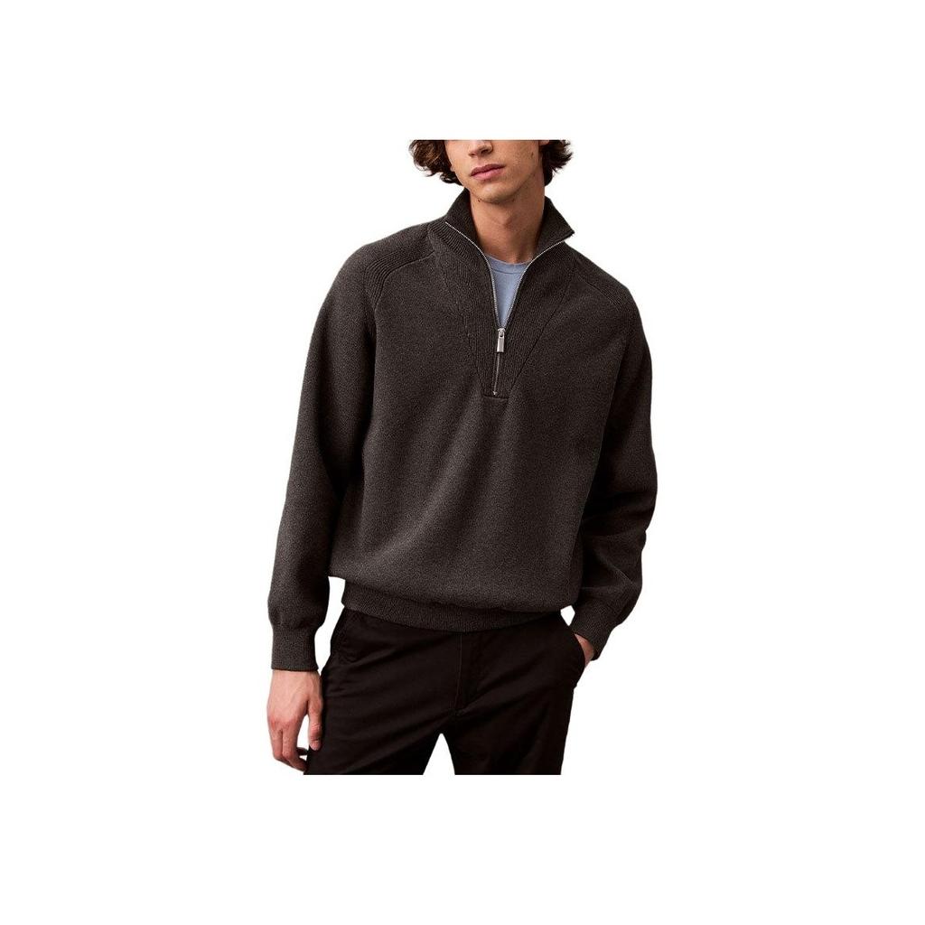 Calvin Klein Solid Color Long Sleeve Stand Collar Pullover Sweater Men sweater Dark-Brown 40BM333-N4A