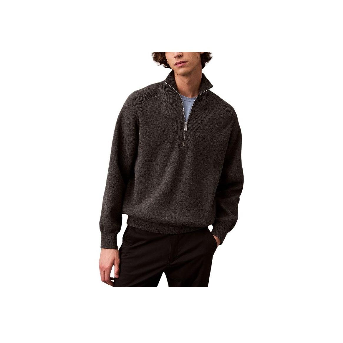 

Calvin Klein Solid Color Long Sleeve Stand Collar Pullover Sweater Men sweater Dark-Brown 40BM333-N4A S