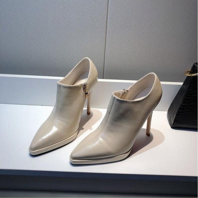 Fashion FHC 2024 New Women High Heeled Naked Boots,Ankle Botas,Autumn Platform Shoes,Pointed Toe,Side Zip,Black,Beige,Brown,Dropship