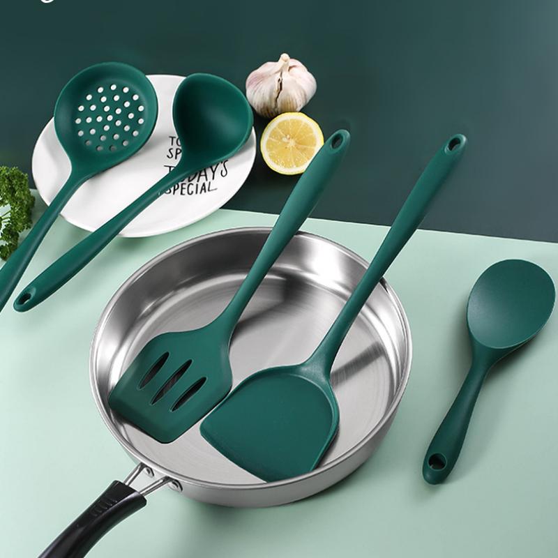 5Pcs Silicone Kitchenware Soup-Spoon Spatula Colander Spoon Spatula Kitchen Cooking Tools Kitchen Supplies