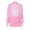 Autumn new sexy solid color long-sleeved semi-turtleneck chiffon perspective splicing European and American style dress