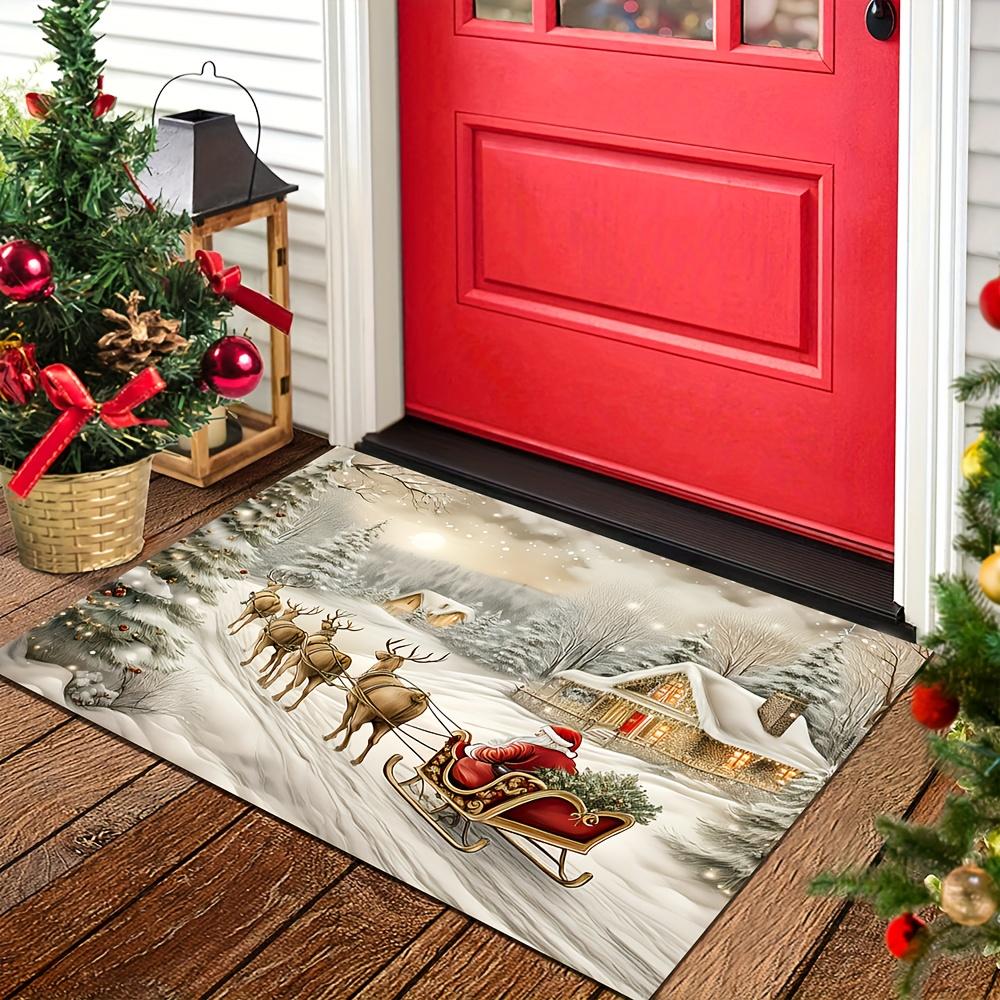1Pcs Anti Fatigue Door Rugs, Santa Reindeer Sleigh Print Waterproof Non-Slip Thick Cushioned Door Mat Heavy Duty Comfort Standing Mat for Door