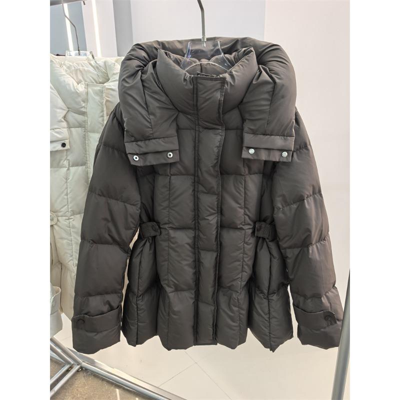 White duck down jacket women's winter new temperament waist slim and thin hooded fashion warm thickened coat