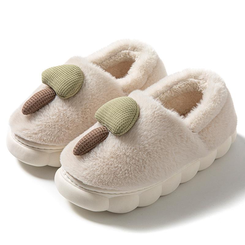 Cotton slippers autumn and winter home bag heel cartoon cotton mop warm velvet shoes platform couple hair slippers