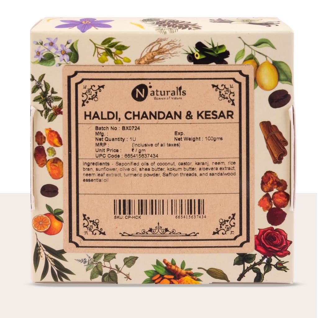 Naturalis Chandan Seife Handgemachte Kaltgepresste Seife mit Bio-Kurkuma & Safran Luxusseife für Tiefenreinigung, Feuchtigkeitspflege, Hautberuhigung und