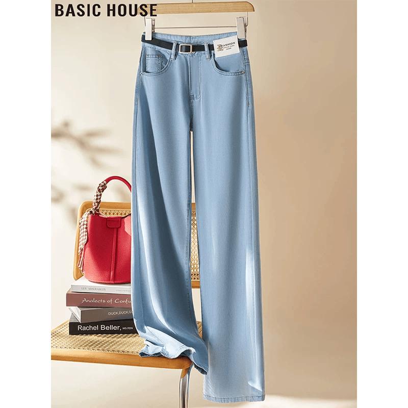 Basic House Women s Tencel Straight-Leg Denim Pants M