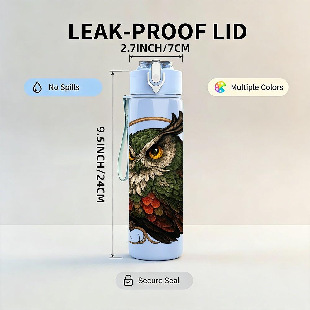 1PC Wise Forest Owl Pattern 750ml Color Plastic Sports Water Bottle Leakproof Flip Straw Lid Suitable for Sports Office Home Use