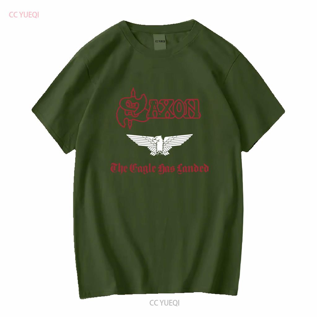 SAXON THE EAGLE HAS LANDED 1982 NEW BLACK T SHIRT vintage Washed fashion Versatile homme Stretched Breathable streetwear